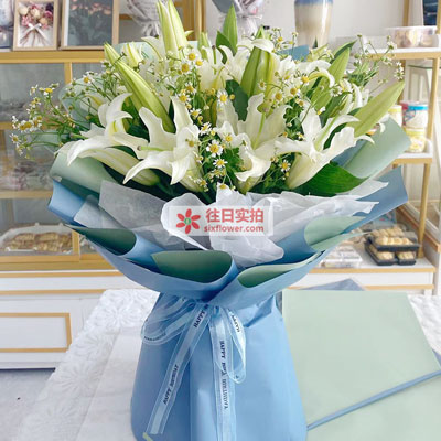 吴忠8支白色多头百合洋甘菊，互倾的思念