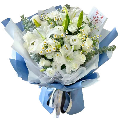 吴忠11朵白玫瑰桔梗百合，爱永恒不息