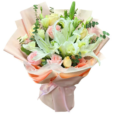 吴忠10朵玫瑰百合混搭，爱是难忘时刻