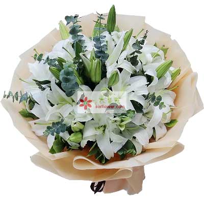 吴忠9支白色多头百合，祝福你幸福